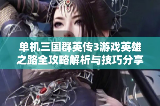 单机三国群英传3游戏英雄之路全攻略解析与技巧分享
